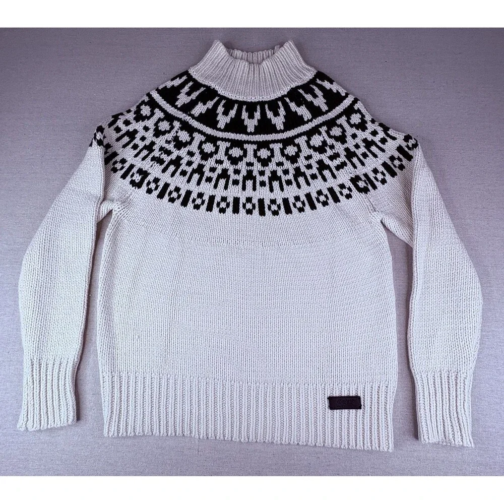 Pajar Canada Men M Fair Isle Sweater Knit Mock Neck Pullover Off White Black Ski